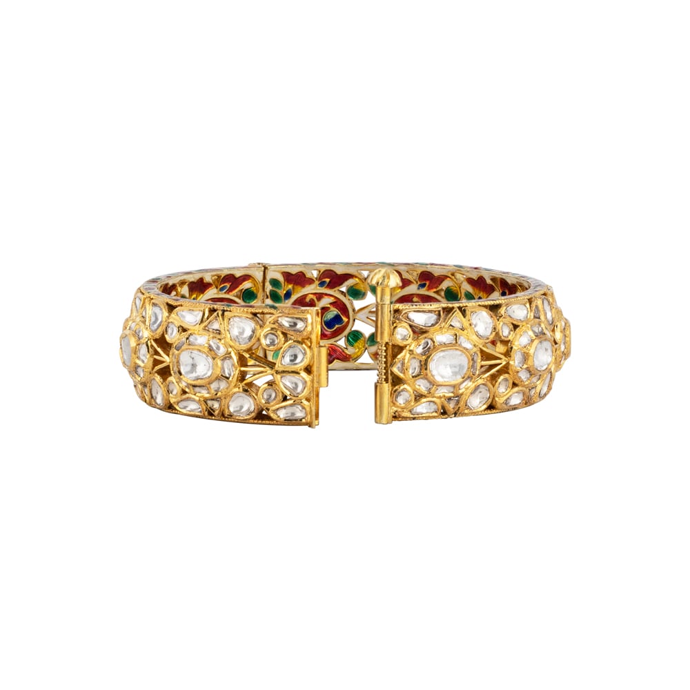Traditional Gold Bangle with Polki & Meenakari Work at the back